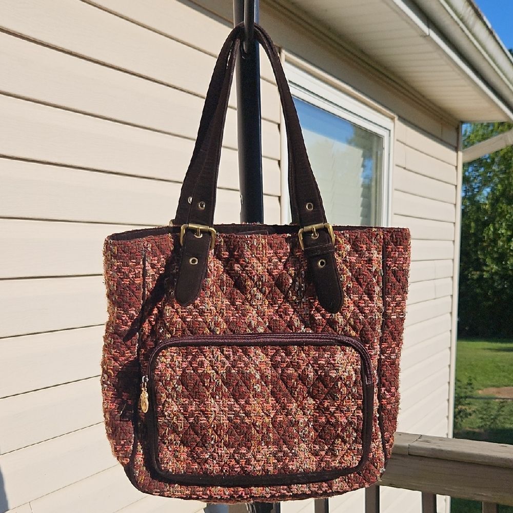 Vera Bradley Tweed Sample Tote Bag – Brown Multicolor, Velvet Handles